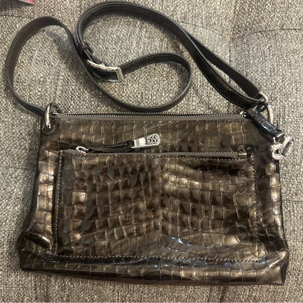 Brighton Cher Bronze Croc Patent Leather Crossbody Handbag.